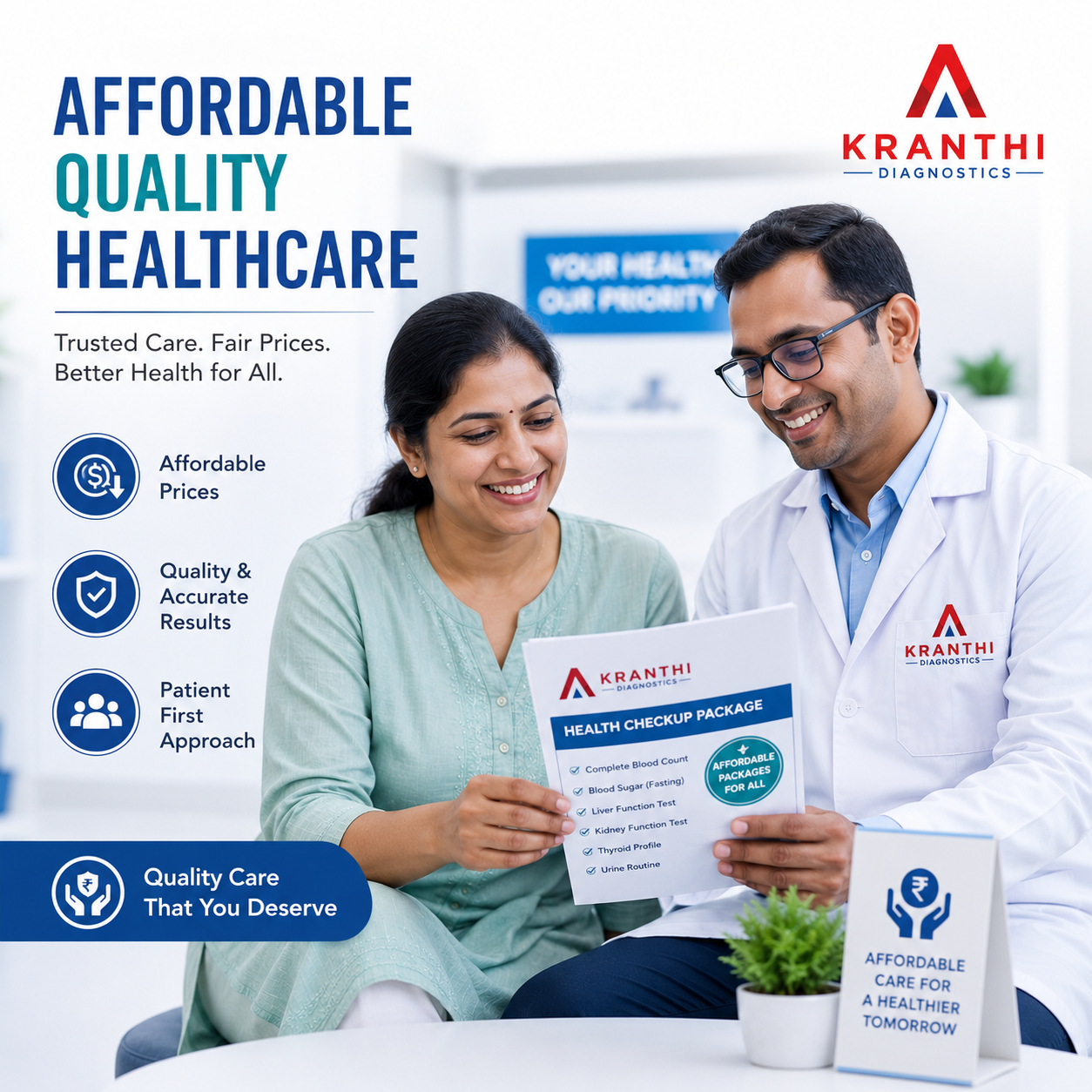 Affordable blood test and health checkup prices at Kranthi Diagnostics, Hyderabad